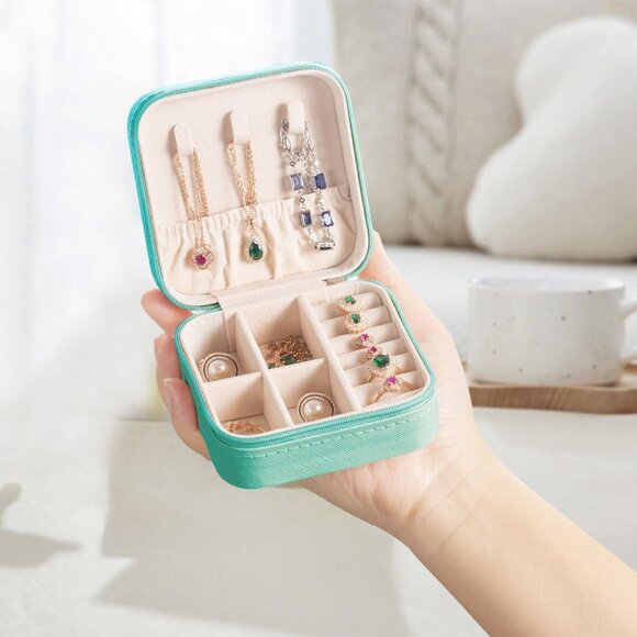 NEW Small Zippered Jewelry Box, Tiffany Blue/Turquoise - Picture 1 of 13